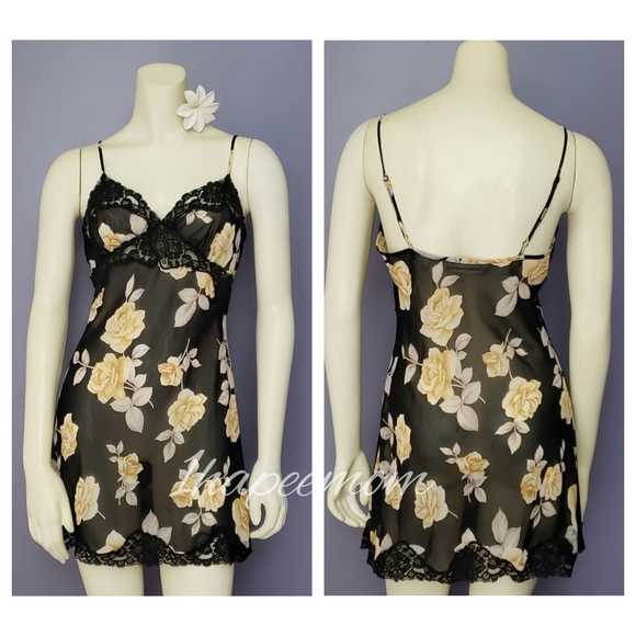 Victoria's Secret Sheer Black Slip Yellow Roses - Picture 3 of 7